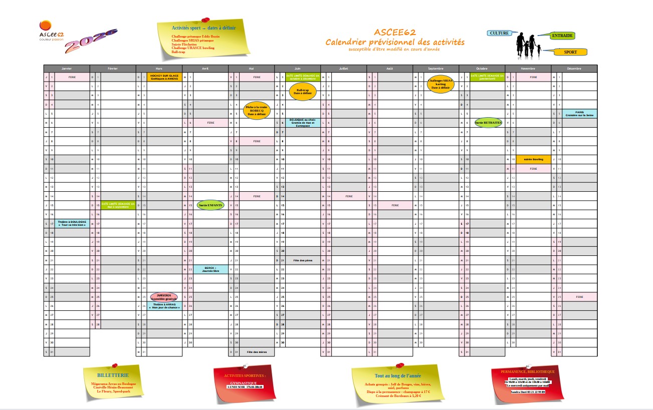 Calendrier annuel 2026